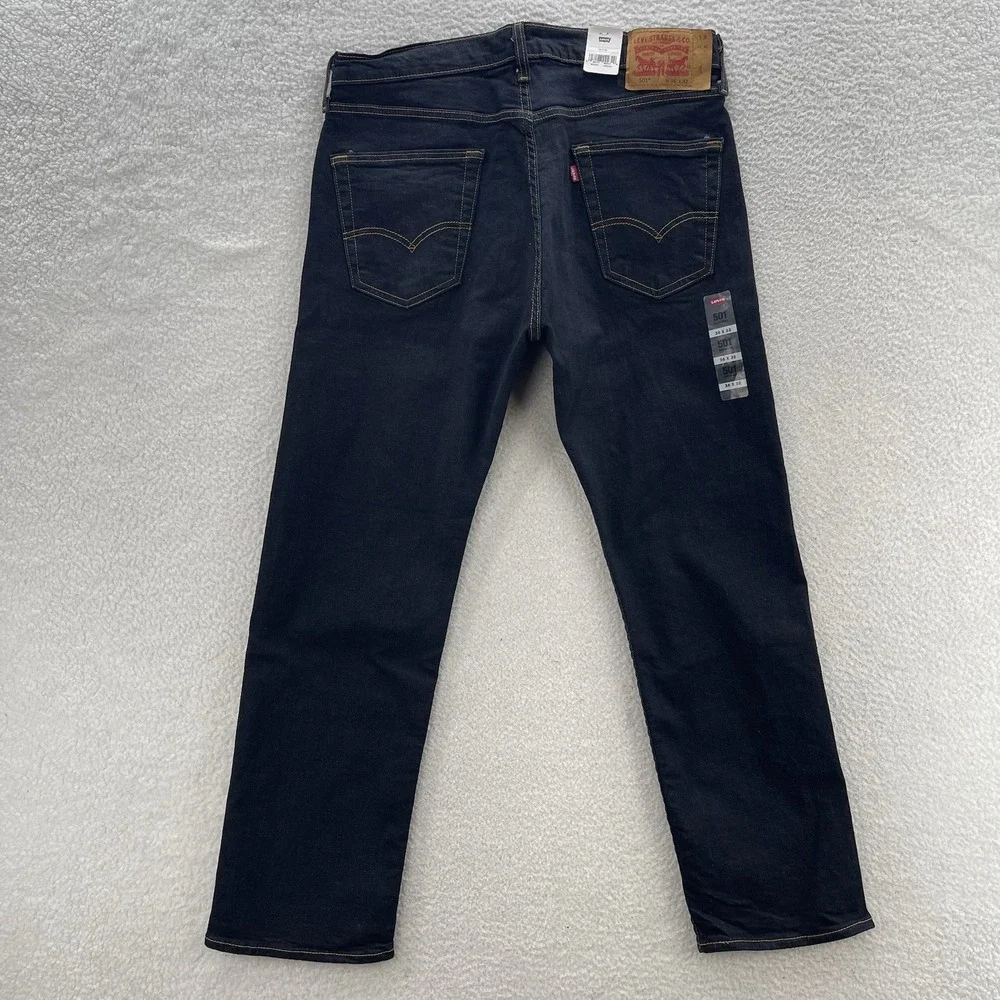 Levis 501 Jeans Mens 36x32 Black Original Button Fly Stretch Denim Grunge NEW